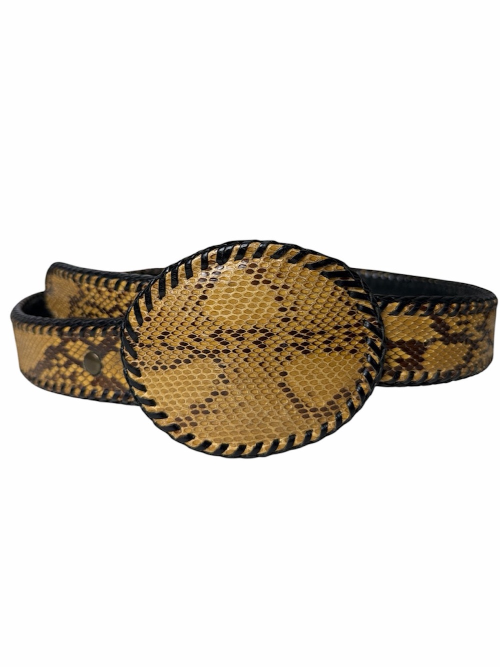 Rattle Snake Belt Whipstitch Leather Western Tan Black Vintage